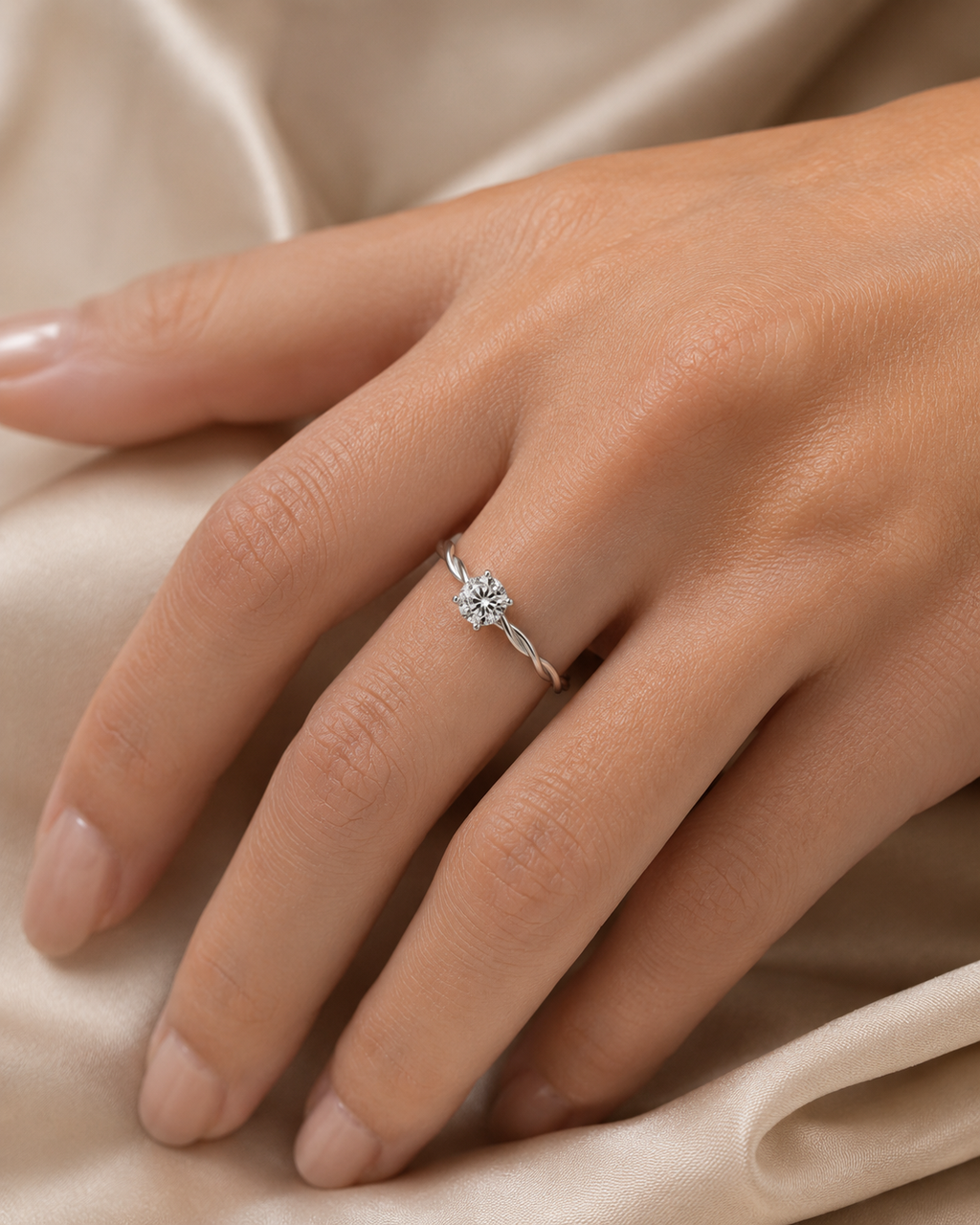 Zilvaré Solène Ring – Verfijnde zilverkleurige ring met zirkonia en twist design