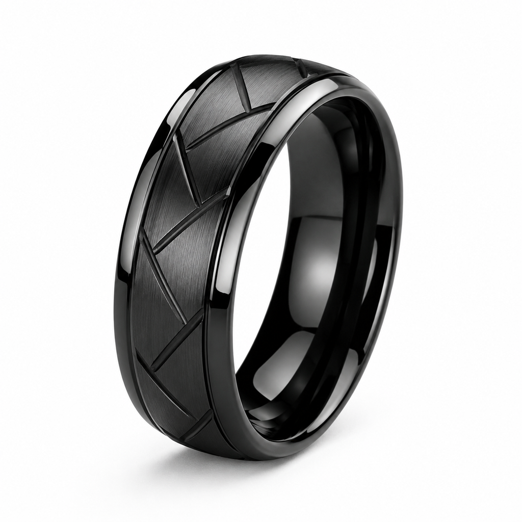 Zilvaré Mauro Ring - Roestvrijstalen ring met modern chevron design